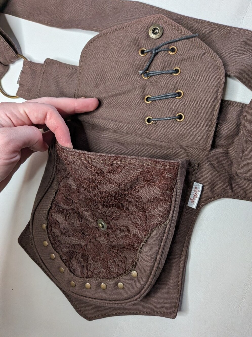 Lakhays Renaissance Faire Festival Lace Utility Hip Belt Pouch Bag Brown - Picture 3 of 10